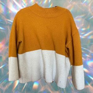 Yellow and white block sweater